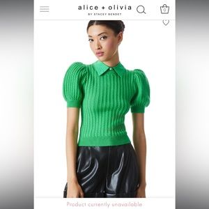 NWOT Alice + Olivia Chase Cable Knit Puff Sleeve Sweater